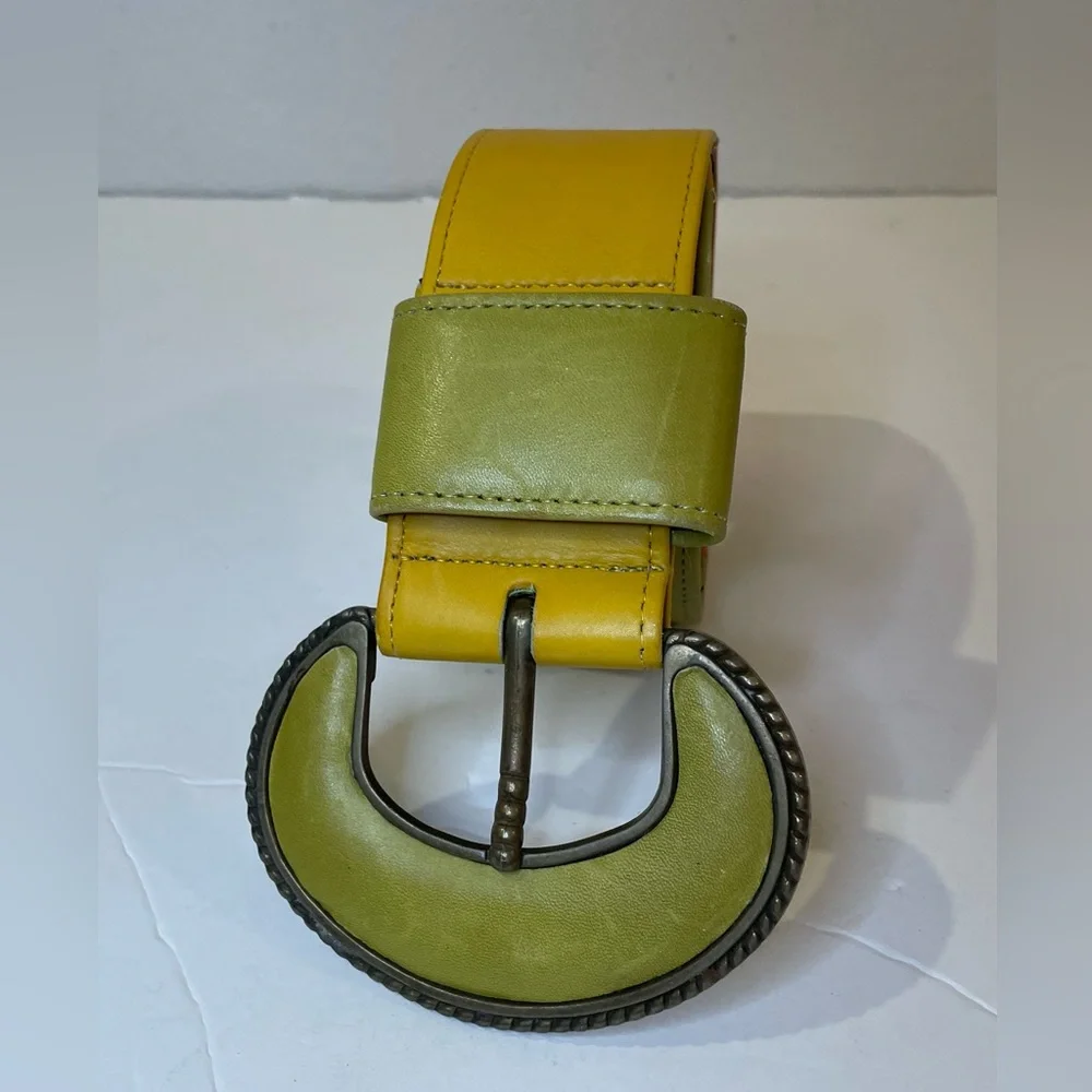 Vintage Alden‎ Howard Women’s Boho Stylish Green and Yellow Leather Belt Size S